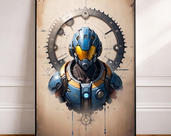 Mecha Wall Art | Blueprint Sentinel Poster | Sci-Fi Futuristic Digital Download | COBALT ORBITAL SENTINEL