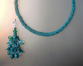 Turquoise, Multicolored,  Beaded 15" Necklace With A Removable Pendant