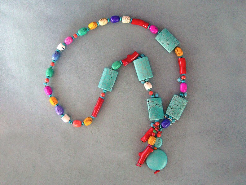Summer Fiesta Necklace Turquoise Coral Dyed Howlite Beads Etsy