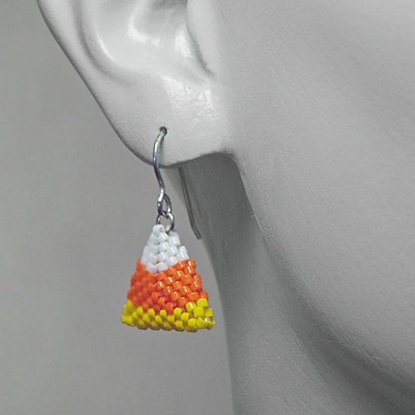 HALLOWEEN  Earrings Beading PATTERN ... Candy Corn Earrings Beading Pattern ... Beaded Geometric 3d Triangles