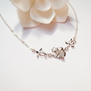 Hawaiian Trutle Hibiscus Sterling Silver Charms, Delicate Sterling Silver Chain Necklace image 3