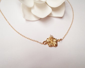 Delicate Gold Hibiscus Flower Gold Filled Chain Necklace Made in Hawaii