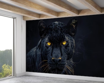 Black Panther Wallpaper | Dark Exotic Big Cat Peel & Stick Wall Mural | 40" Panels | Removable | Smooth Non-Woven Canvas | Renter Friendly