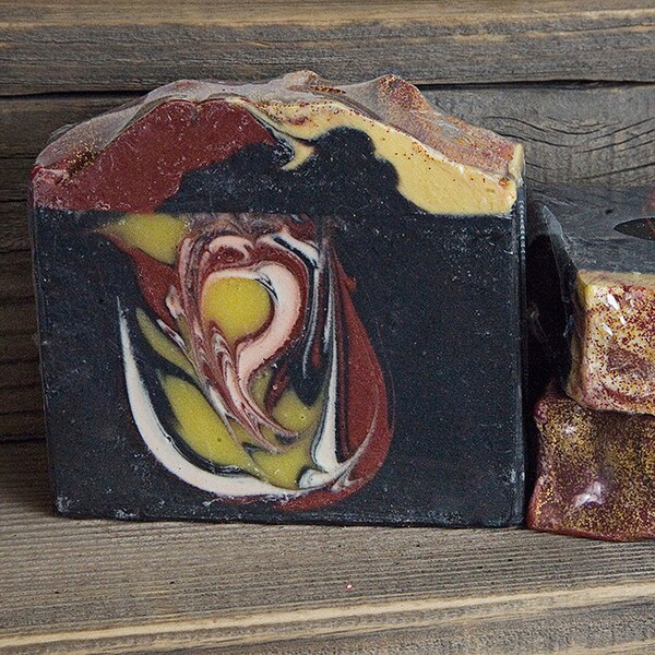 Handmade Luxury Soap, Girl On Fire, Inspired by the Hunger Games, Coal, Rose Petals and Nightlock