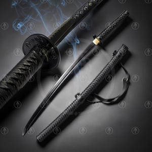 Handmade Japanese Katana T10 Steel Full Tang Samurai Sword, Hand Forged Samurai Katana Black Wolf
