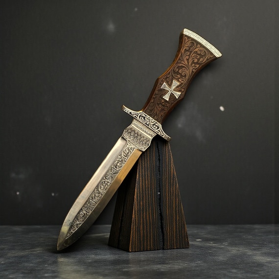 Custom Hand Engraved Templar Dagger | The Knight's Legacy Crusader Blade with German Cross