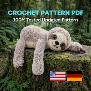 Realistic Lying Sloth Crochet Pattern PDF – Amigurumi Sloth Tutorial, Cute Animal Sloth Lover Gift , DIY Stuffed ( Beginner Friendly )