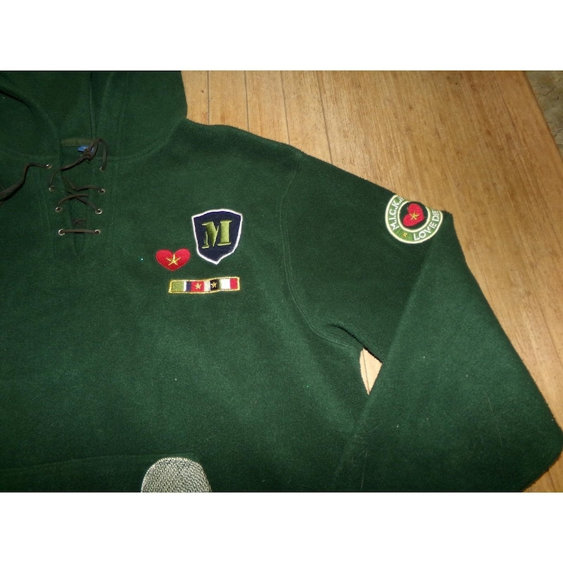 Disney Womens Mickey Mouse SZ SMALL Fleece Hoodie Green Lace Up Pullover Vintage image 4