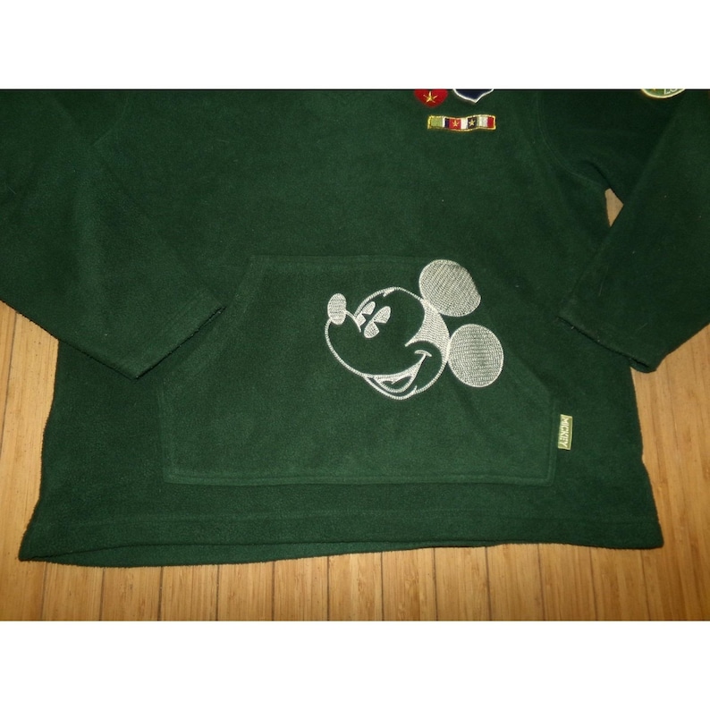 Disney Womens Mickey Mouse SZ SMALL Fleece Hoodie Green Lace Up Pullover Vintage image 2