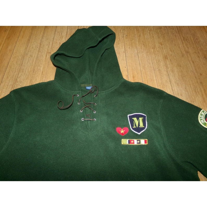 Disney Womens Mickey Mouse SZ SMALL Fleece Hoodie Green Lace Up Pullover Vintage image 5