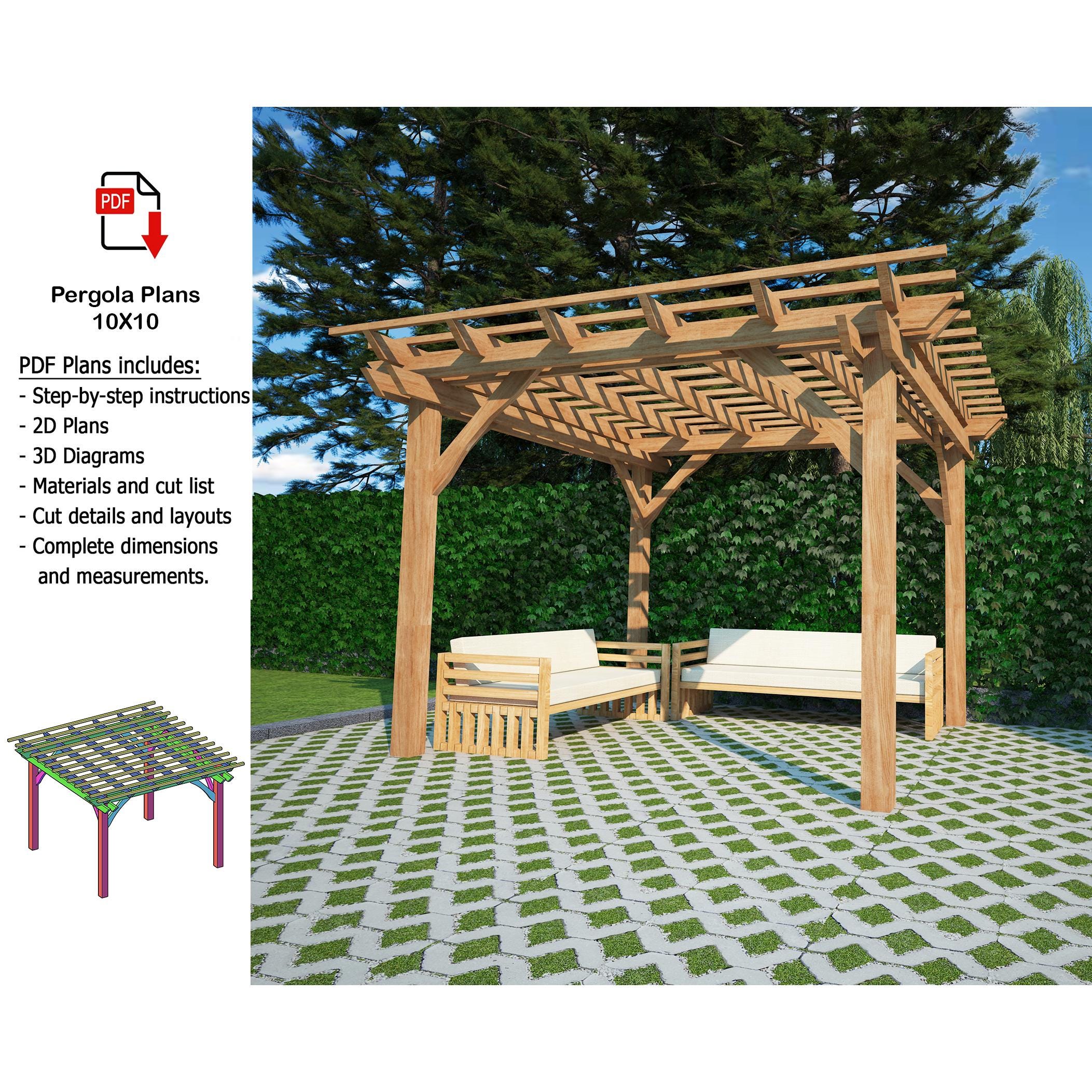 Plans de pergola, plans de pergola 10 x 10, plans de pergola simples, (téléchargement numérique)