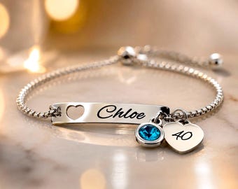 Braccialetto regalo per il 20°, 30°, 40°, 50°, 60° o 70° compleanno, bracciale da donna per decennio, regalo per un'amica, bracciale con pietra portafortuna