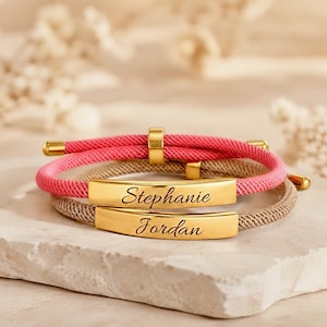 Bracciale personalizzato con nome, bracciale con barretta in oro/argento incisa su misura, gioiello con cordino regolabile, regalo per damigella d'onore, regalo di compleanno per lei