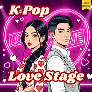 Bold and Easy K-Pop Romance Coloring Book – Romantic Love Stage, 35 Pages (Digital Download)