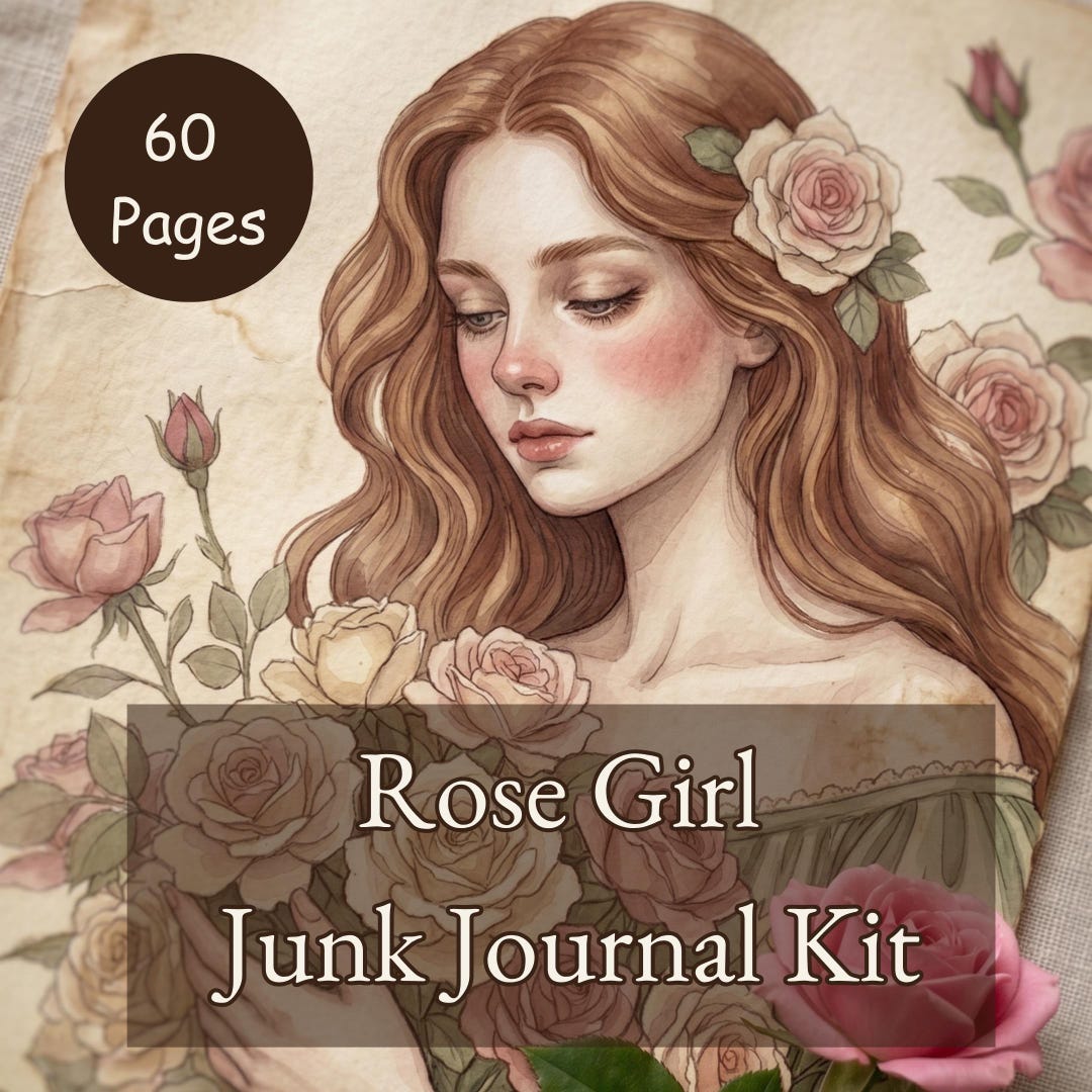 Rose Girl Junk Journal Kit | Pressed Flower Ephemera | 60 Page ...