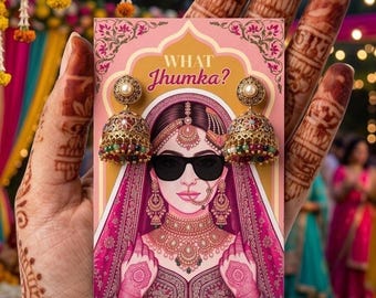 CUSTOM WHAT JHUMKA Ohrring Favor Karten, Ohrring Display, Mehndi, Shaadi, Dholki, Mayoun, Haldi, personalisierte Jhumka Karte, digitaler Download