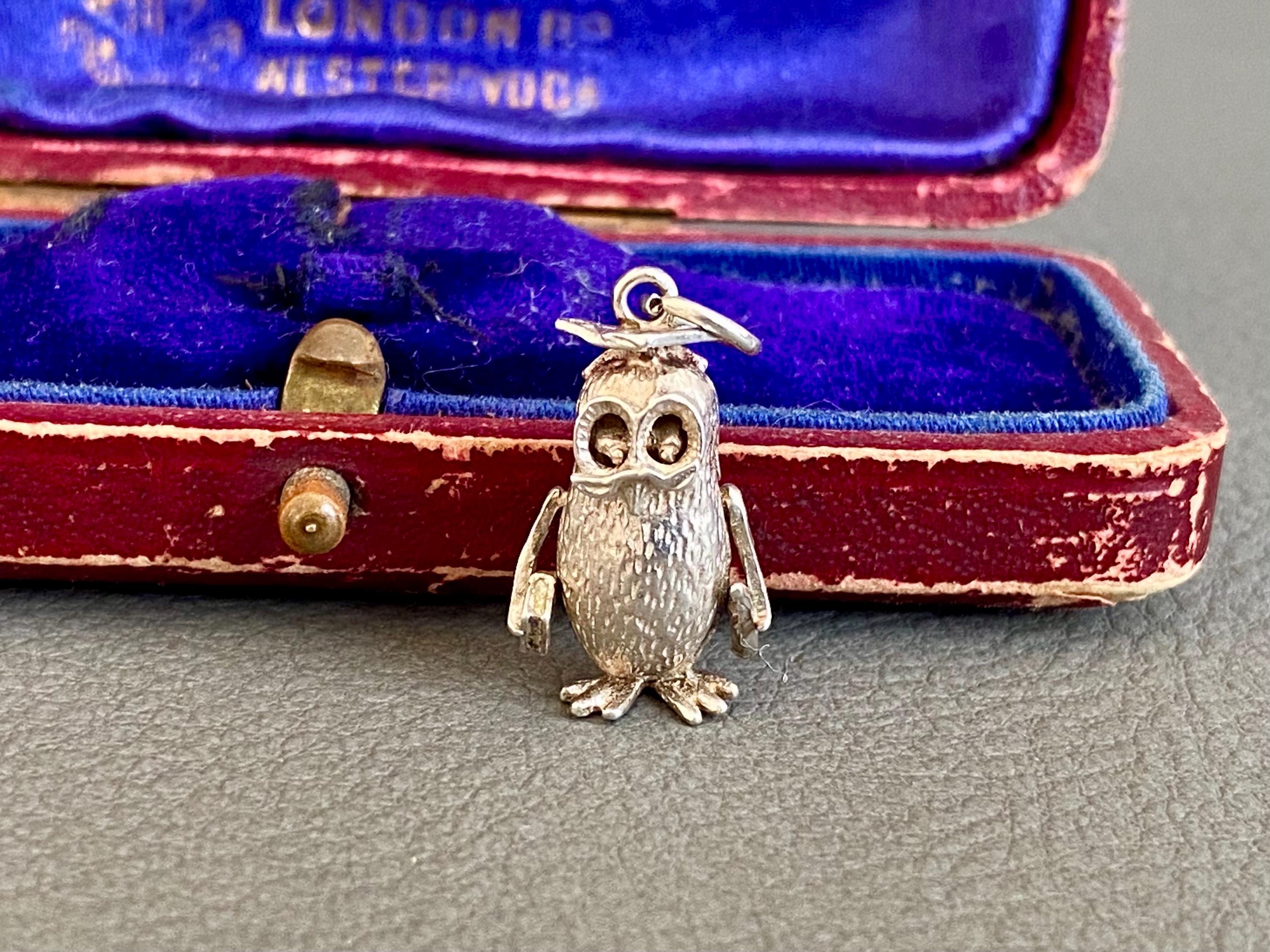 Vintage Sterling Silver Wise Owl Articulated Charm, 925 Graduation Pendant