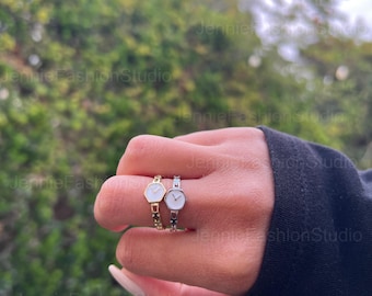 Vintage Watch Ring for Women, Y2K Gold Silver Statement Ring, Retro Adjustable Jewelry, Coquette Aesthetic Accessory.
