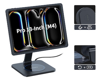 Soporte magnético plegable Emonita A13 para iPad Pro de 13 pulgadas (M4), estuche de carga de aleación de aluminio, rotación de 360 grados