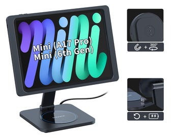 Soporte magnético plegable Emonita A6 para iPad Mini con estuche de carga, rotación de 360° y cargador rápido de 45 W