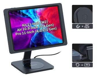 Soporte magnético plegable Emonita A9 para iPad con estuche de carga, rotación de 360 grados, aleación de aluminio