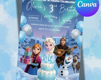 Frozen Birthday Invitation Princess Elsa Anna Party Invitation Girl Frozen Birthday Invite Theme EDITABLE Digital Download
