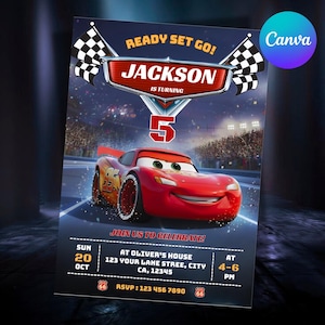 Editable Cars Birthday Invitation, Birthday Invitation, Lightning McQueen Invitation, Kids Birthday Invitation, Editable Canva Template