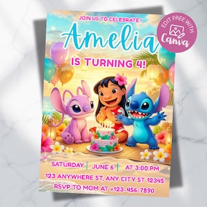 Stitch Birthday Invitation, Editable Stitch Birthday Invitation, Digital Party Invite, Stitch Birthday Party Invitation Printable