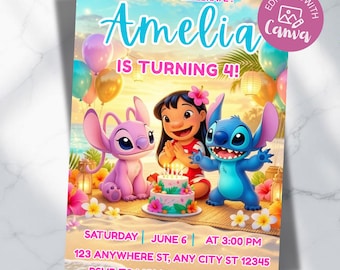 Stitch Birthday Invitation, Editable Stitch Birthday Invitation, Digital Party Invite, Stitch Birthday Party Invitation Printable