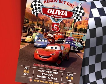 Cars Birthday Invitation, Birthday Invitation, Lightning McQueen Invitation, Kids Birthday Invitation, Editable Canva Template