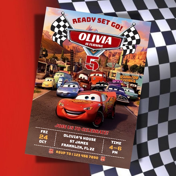Invitation rayo mcqueen - Etsy México