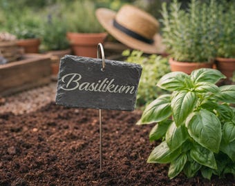 Personalisierbares Pflanzenschild aus Schiefer – individuell graviert