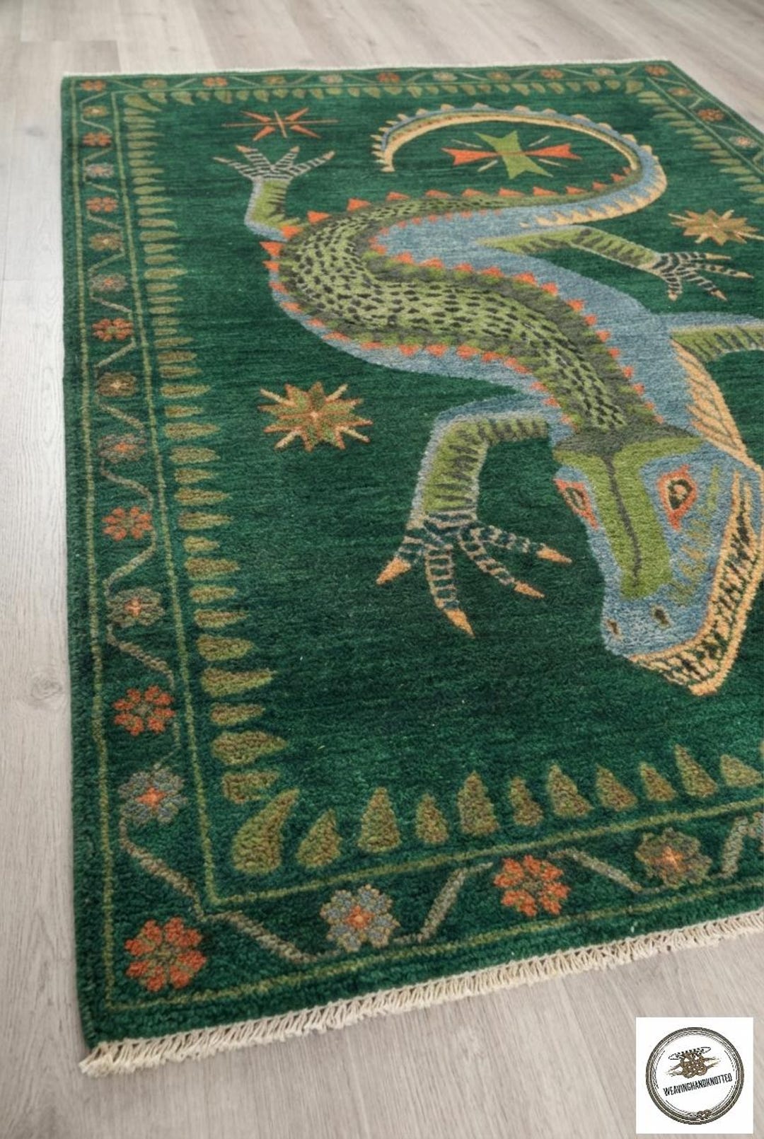Cool Rug Lizard Hand-knotted Tribal Lizard Area Rug – Artisan Wool in Deep Green - Etsy