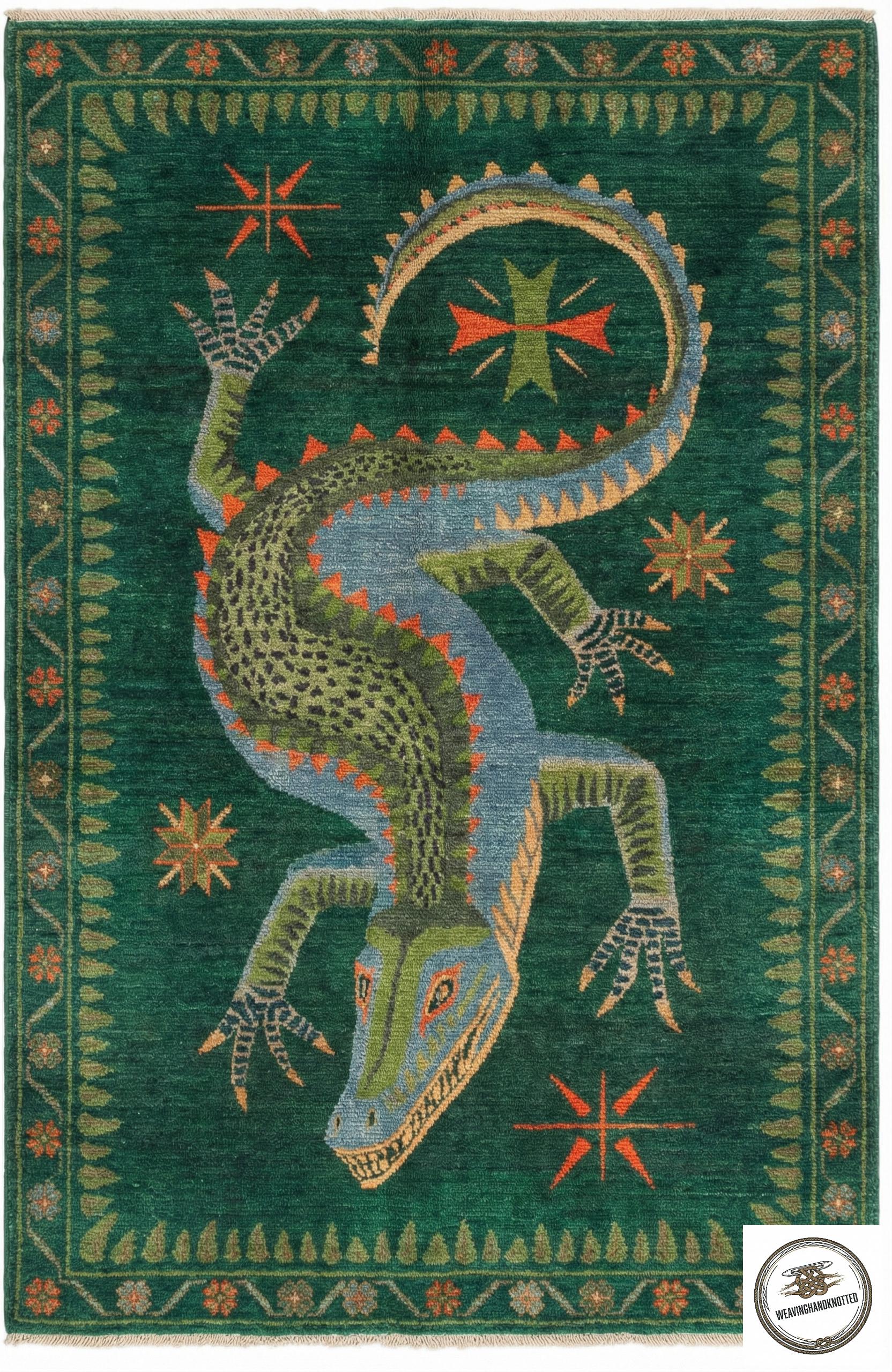 Cool Rug Lizard Hand-knotted Tribal Lizard Area Rug – Artisan Wool in Deep Green - Etsy