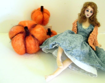 Thanksgiving art cloth doll needle felt pumpkin Autumn harvest decoration