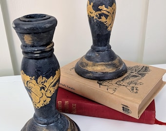 Wooden Blue Candlesticks