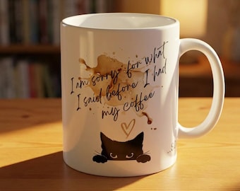 Cheeky, Funny Coffee Mug | Black Cat, Coffee Splash Graphic
