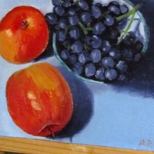 Small Fruit Art Apples Grapes |  Kitchen Wall Decor | Food Art | Contemporary Impressionist - original oil 15 x 15 cm (6 x 6 inch)