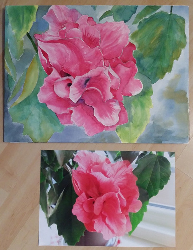 Hibiscus Flower Original watercolor free shipping image 3