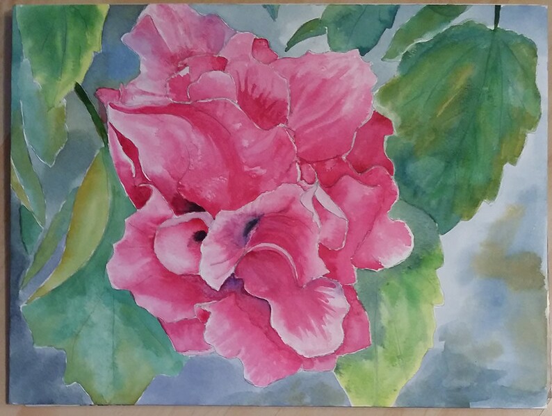 Hibiscus Flower Original watercolor free shipping image 2