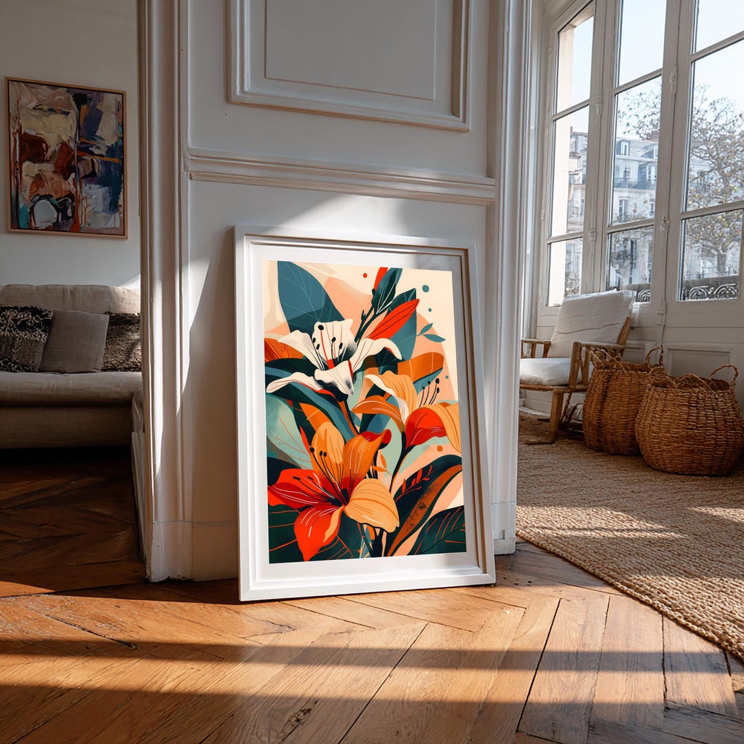 Modern Lily Botanical Wall Art Print – Bold Abstract Floral Decor ...