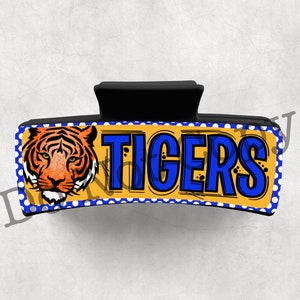 Blue Gold Tigers, Lg Hair Clip, Hand drawn, PNG File, Sublimation Design, Ready to Print, Instant Download