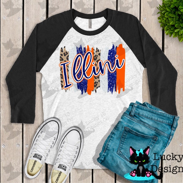 Navy, White, Orange, Illini, Brushstrokes, Hand drawn, PNG File, Sublimation Design, Ready to Print, Instant Download