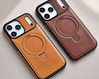 Luxe leren hoes voor iPhone 17 Pro Max Air Pro | MagSafe slanke hoes met standaard | Elegante zakelijke portemonnee-telefoonskin