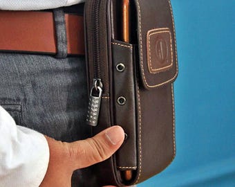 Leather Waist Bag for Men, Cowhide Phone Belt Wallet for iPhone Android