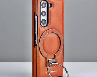 Funda magnética de cuero para Samsung Z Fold 3-7, con soporte de anillo y cubierta MagSafe a prueba de golpes