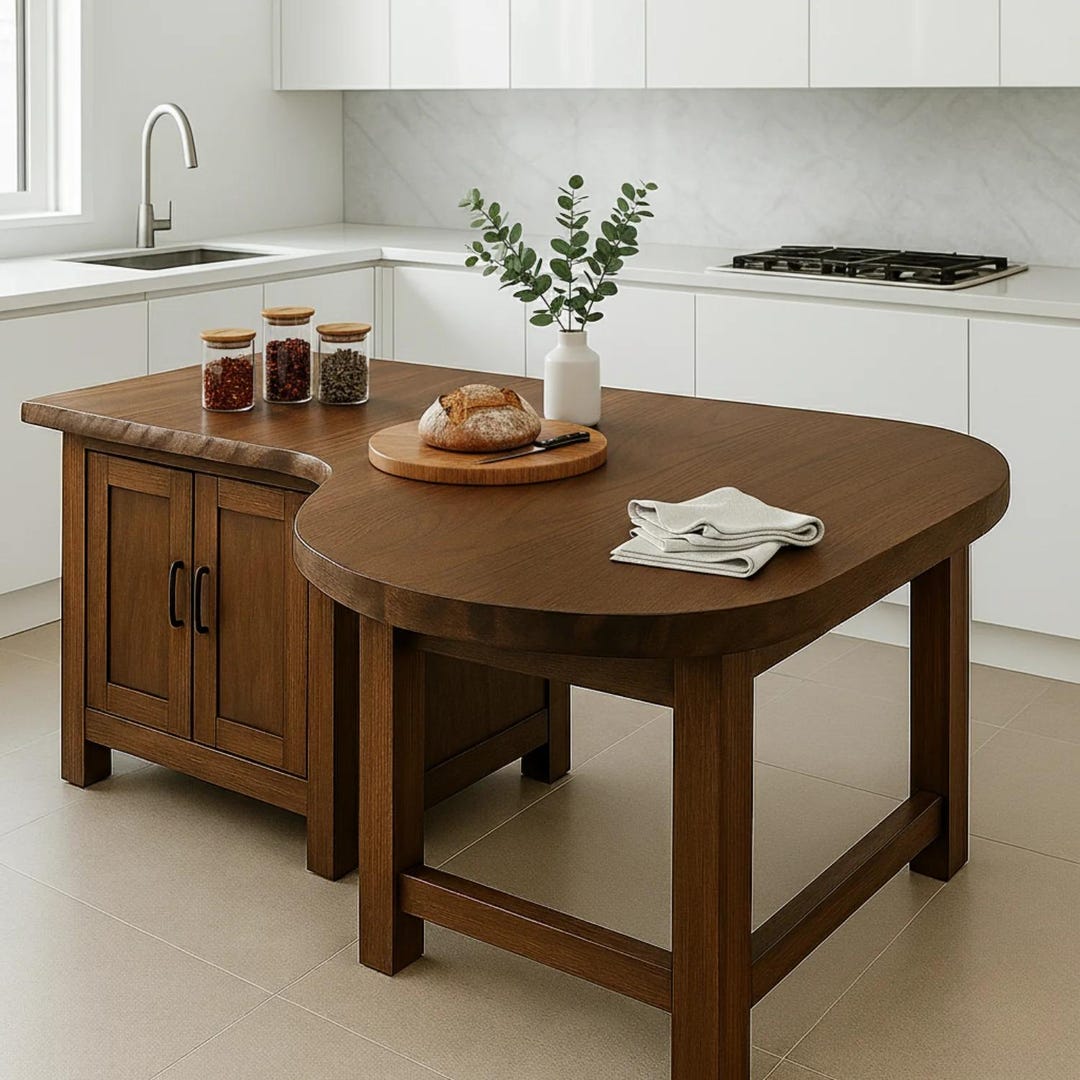 Handcrafted Solid Wood Kitchen Island – Live Edge Counter With Storage ...