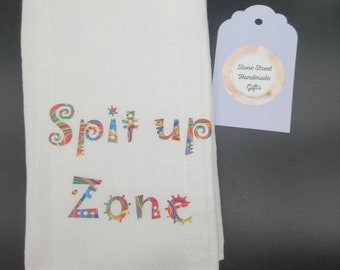 Burp cloth "Spit up Zone" made from cloth diaper