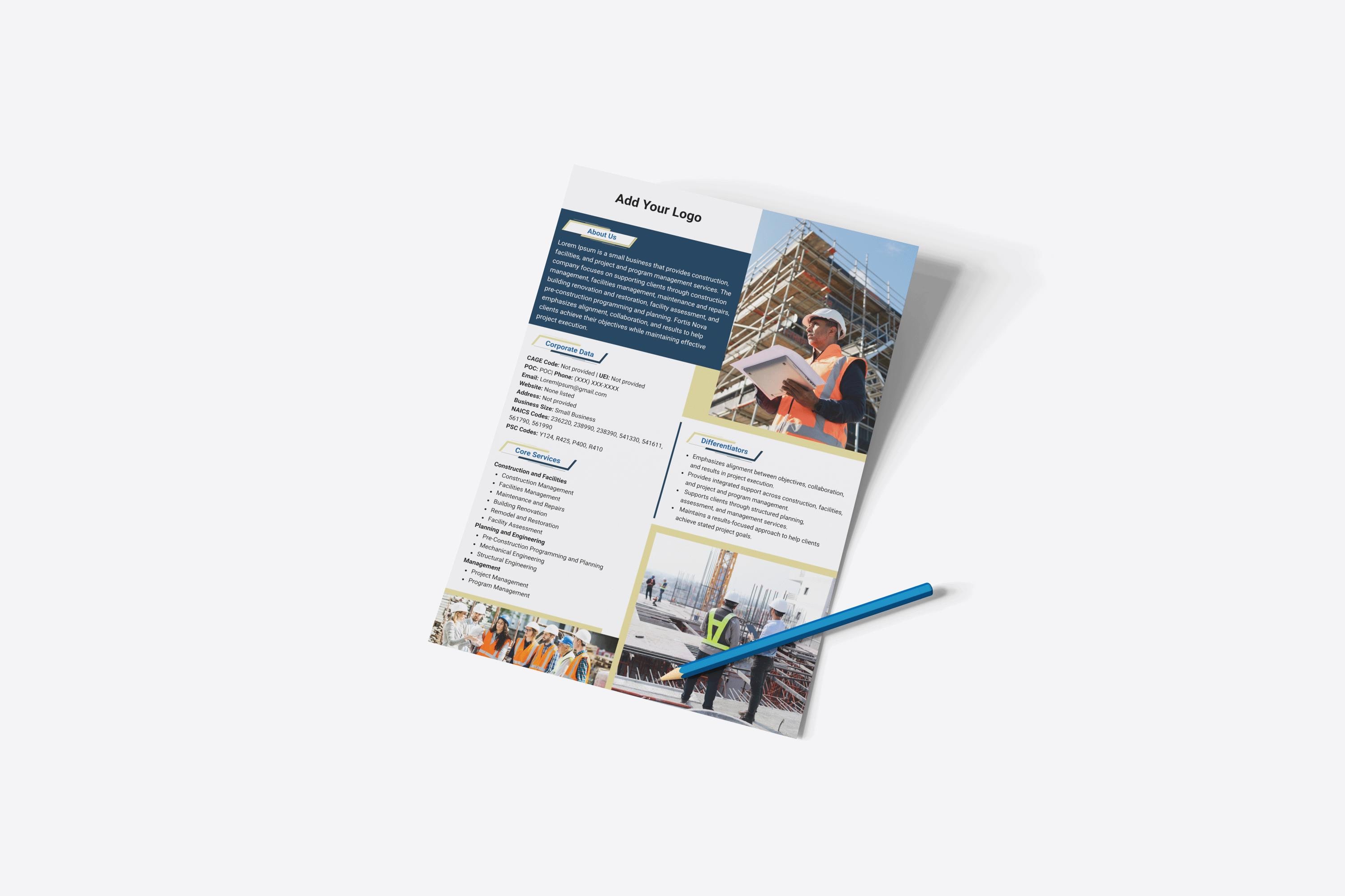 Construction Contractor Capability Statement Template | Government ...