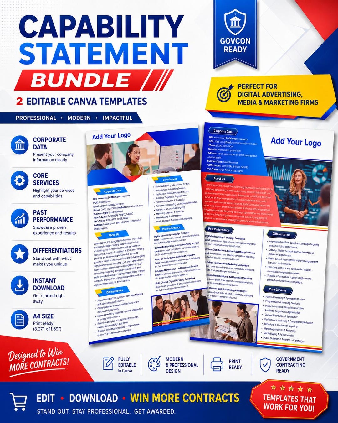 Govcon Capability Statement Bundle | Editable Canva Templates | Federal ...